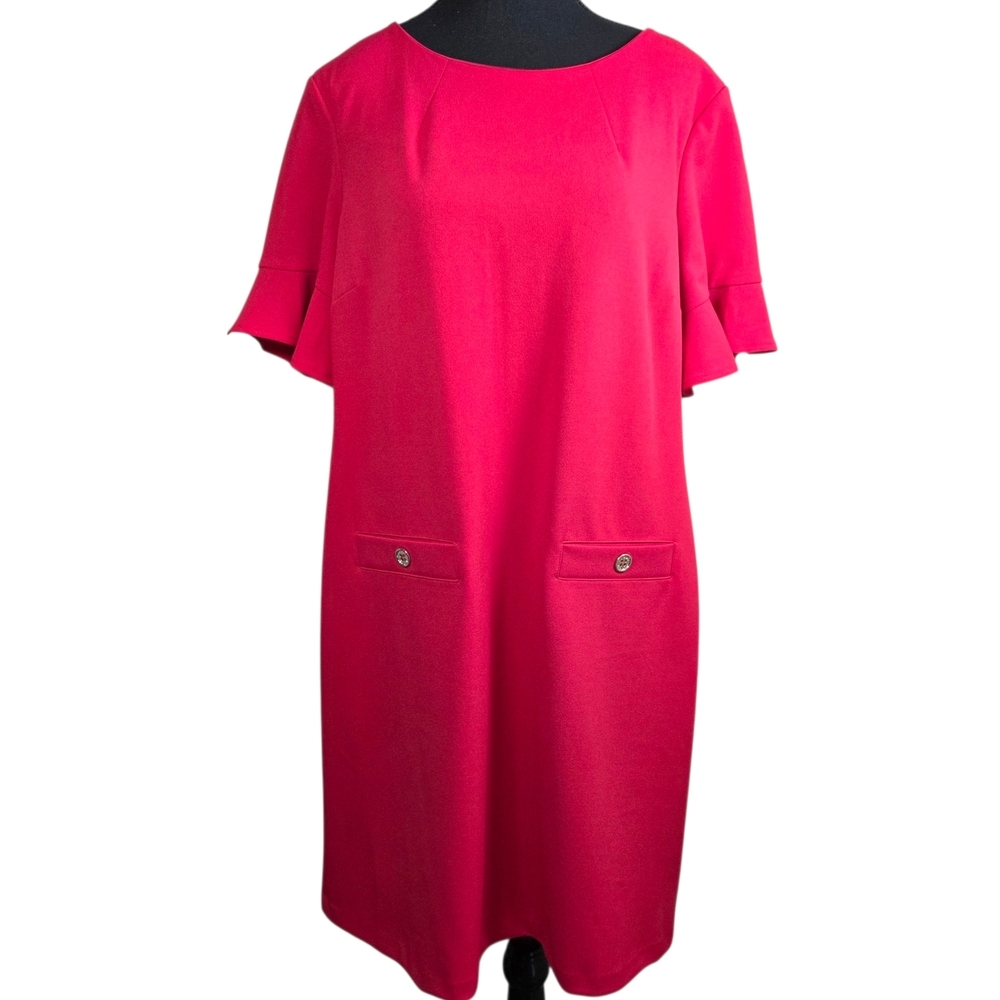 Tommy Hilfiger Short Sleeve Midi Dress With Front Pockets In Red Size 16
